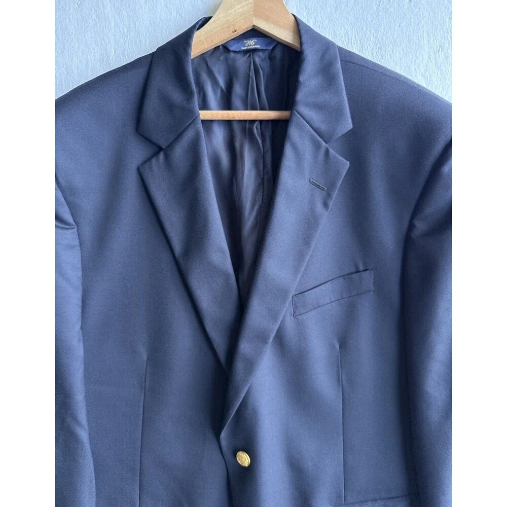 Brooks Brothers 346 Madison Fit Blazer Navy Gold Logo Buttons Men’s Size 46L